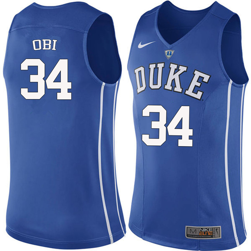 Duke Blue Devils #34 Sean Obi College Basketball Jerseys-Blue